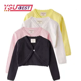 New Spring Autumn Korean Style Baby Girls V-Neck One Button Cotton Long Sleeve Cardigan Coat Children's Knitting Sweater L2405