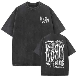 Męskie koszulki umyte vintage rockowe zespół Korn Falling From Me Tshirt szkielet drukarnia T-shirty Mężczyzna gotycka koszulka męska męskie koszulki q240530