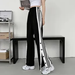 Yasuguoji Vintage Frauen Jogger Jogginghose Casual Split Fork Hosen Frauen Streifen Hip Hop Sweat Hosen Streetwear Button Hosen 240522