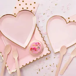 40 шт. Розовая форма одноразовой посуды для свадебных валентина День талентина салфетка для свадебной вечеринки.