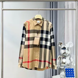 Designer long sleeve mens fall top Business Gentleman plaid casual fashion Silk cotton breathable luxury fashion anti wrinkle lapel shirt S-2XL