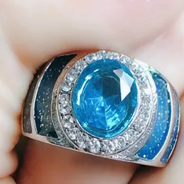 Luxus 925 Sterling Silber Oval Ring 1CT 5A Zirkonblau Stein CZ Verlobungs Hochzeitsband Plata gefüllter Ring für Frauen Männer Schmuck 240509