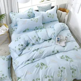 Bettwäsche Sets 4pcs/Set kurzer Stil bequeme grüne Blätter Druckfamilien Set Bett Auskleidung Bettdecke Pillowcases 55 55