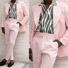 Classic Pink Wedding Tuxedos Mens Peaked Lapel Pants Suit Two Pieces Formal Business Jacket Blazer Groom Tuxedo