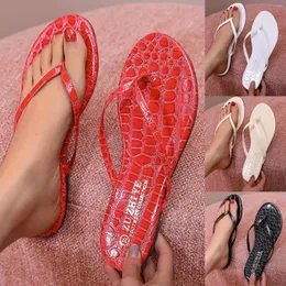 النعال Jaycosin Summer Est Fashion-Flip-Flops Simple Pattern Printed Woman Flat Thong Seaside Solid