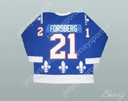 Custom Peter Forsberg 21 WHA Quebec Nordiques Hockey Jersey Top Cucite S-M-L-XL-XXL-3XL-4XL-5XL-6XL