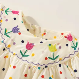 Summer Girl Cotton Baby Bordado Dot Flower Flowles Sleeves Recém -nascido Princess Dress