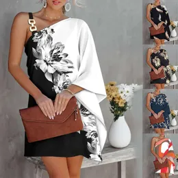 Summer women's print sexy slant neck off the shoulder dress Urban Sexy Dresses Lotus leaf feather pattern Clothing 57b 9c7