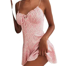 فستان زهري مثير للنساء 2024 الصيف بوندسيون قصيرة Sundress Mini Skirt أنثى شاطئ العطلات امرأة L XL 240518
