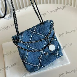 Womens Diamond Lattice Blue Denim 22 Shopper Shoulder Bags Silver Chains Cross body Handbags With Coin Decorate Large Capacity With Pouch 20cm 36cm 40cm