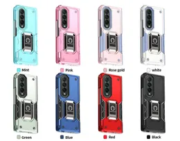 Samsung Z için Kickstand Case 6 Z Flip 5 4 3 S24 Ultra S23 S22 Şok geçirmez Metal Telefon Kapağı TPU PC