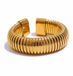Mode rostfritt stål rund elastisk öppen ring minimalistisk 18k pvd metall klassisk textur smycken anillo bijoux