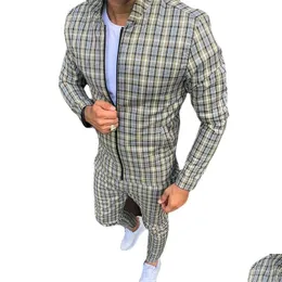 Męskie dresy kurtki modowe zestawy kolorów kraciaste męskie
