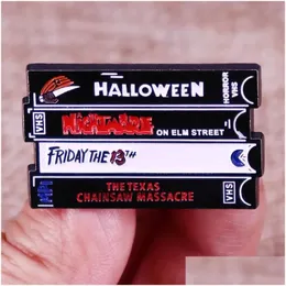 Akcesoria z kreskówek Kolekcja filmów Horror Taśma wideo Enamel Pin Halloween film VHS ta taśmy odznaka broszka plecak biżuteria BJ otcdu