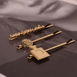 Lüks marka parfüm şişe tasarımcısı saç klipleri kadınlar için barrettes 18k altın 3 adet