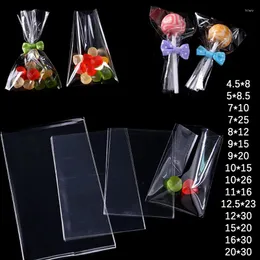 Presentförpackning 100st Transparent Flat Open Top Candy Bag Opp Plastic Lollipop Packing Cookies Packaging Wedding Party Små väskor