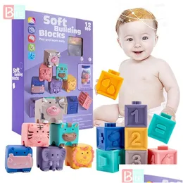 Toys da bagno Montessori 12pcs Blocks Blocks Toy Morb Building 3D Touch Hand Balli Mas Gusta TETHI Scheeze Drop Delivery Kids Maternity Otnik