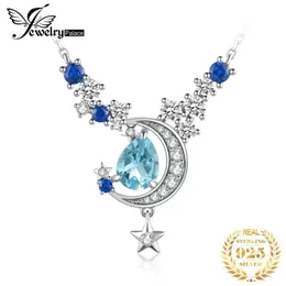 Pendanthalsband juvelrypalace New Moon Star 4.5ct Authentic Sky Blue Topaz Create Sapphire 925 Sterling Silver Pendant Necklace for Women 45cm D240522