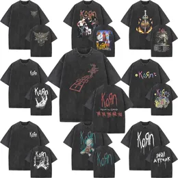 Men's T-Shirts Washed Vintage Rock Band Korn Follow The Leader T-shirt Mens Fashion Loose Short sleeved T-shirt Mens Retro Gothic Extra Large T-shirt Q240521