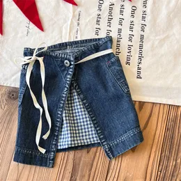 Fashion Girls denim skirts DD style kids plaid patchwork casual skirt INS children Irregular cowboy bib clothes S1404