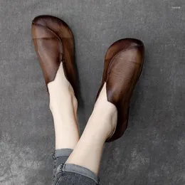 Повседневная обувь Feerldi Retro кожаные мокасины женщины дизайнер v Sect Patch Ballet Loafers 2024