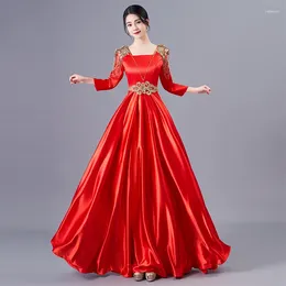 Casual Dresses Women Costume Luxury Spring 2024 Elegant Stage Performance Long Party Dress Y2K Red Chorus Host Solo Bridesmaid