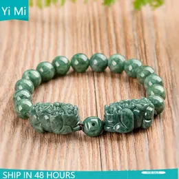 Burmesische Jade Pixiu Armbänder Jadeitschmuck geschnitzt natürliche chinesische Geschenke Perlen Edelstein Stein Luxus Charme Charme Frauen Grün 240522