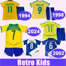 1994 Brasilien Kids Kit Fußball Jereys Romario 1998 Ronaldo Roberto 2002 Ronaldinho 2004 Robinho Home Football -Hemden Kurzarmuniformen