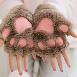 Kawaii Women Mode Girls Cat Claw Paw Fähere warm weiche Plüsch Kurzfinger ohne Finger Winterhandschuhe L2405 L2405