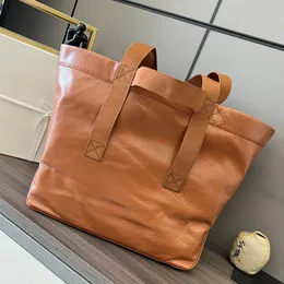 letter logo large-capacity paper pattern cow leather tote bag one-shoulder handbag regular men and women with the same couple orange.