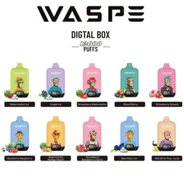 Waspe 12000 Puff Digital Box Smart LCD Display Bildschirm Ecig Vape 12k Puffs Einweg-Vape-Netzspulen-Spezifikationsanschluss VAPER E Zigarette Randm