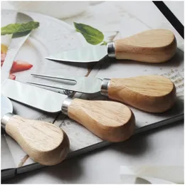 Cheese Tools Knife Set Oak Handle Fork Shovel Kit Graters Baking Pizza Slicer Cutter Kkf2151 Drop Delivery Home Garden Kitchen Dining Dh3Tf