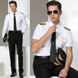 Camicie da uomo camicie pilota di volo che assistente camicia bianca capitano uniforme vestiti da lavoro estate abito a maniche corte
