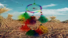 Kolorowa ręcznie robiona siatka łapacza snów z piórami wiatrowymi Jimes Wiszące wiszące dekoracje DreamCatcher Prezent 6084057