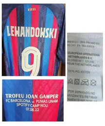 ホームテキスタイル2022マッチワーンプレーヤーの問題Trofeu Joan Gamper Lewandowski Maillot Pedri Ansu Fati gavi f de Jong Dembele Kunde So3209823