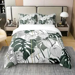 Bedding Sets Palm Leaves Combistter Cover Duvet Tropical Set Quilt For Men Women White 3 PCS Queen King Size H240521 LN9N