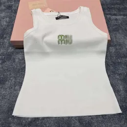 MIUMIUSS TSHIRT TOP DESIGNERSWOMEN'S TANKS ANAGRAGN-BROIDERED COTTON-BLEND TANK TOPS TOPS DESIGNERスーツ編みフェムレディーストップMIUMIUSS TSHIRT 616