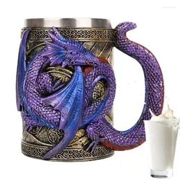 Mugs Medieval Mug 3D Dragon Coffee Stainless Steel Lovers Drinking Cup Novelty Gothic Beer Steins Tankard For
