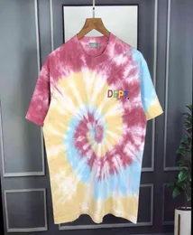 Men T-shirts Colorful Letter Vortex Tie Dye Print Men Tee Vintage High Street Loose Short Sleeve T-shirt5561157