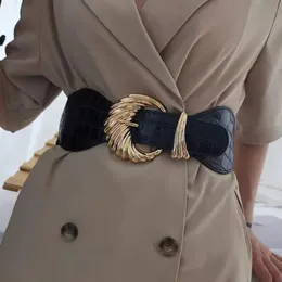 Faux Leather Fashion Ladies Elastic Wide Girdle Shape Alloy Pin Fuckle Belt Dress Sweater Waisstband 240522