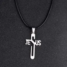 Подвесные ожерелья Иисус Крест и Ожерелье Мужчина из нержавеющей стали никогда не исчезает веревочной цепь религиозных женских христианских украшений D240522