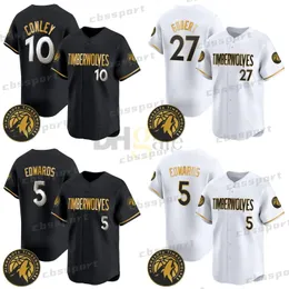 Crianças 5 Anthony Edwards Baseball Jersey Mens Karl-Anthony Towns Naz Reid Rudy Gobert Dangelo Russell Wendell Moore Jr. Jaden McDaniels 2024 Minnesota Gold Jersey