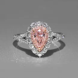 Choucong atemberaubende Eheringe Luxusschmuck Real 100% 925 Sterling Silber Wassertropfen rosa Moissanit Diamant Eternität Elegante Party Frauen Verlobungsring Geschenk