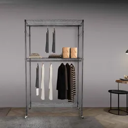 ZK20 2tier Rod Closet Organizador Rack Rack Rack Roupas Habled Helf Ganchs Black