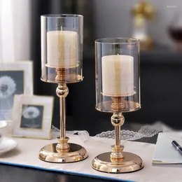 Ljusstakar romantisk glashållare konst modern estetiskt bröllop lyxigt ljusstake nordiska kerzenhalter metall pelare kandelabra oo50yh