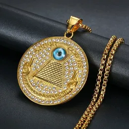 Moneta rotonda hip hop occhiali malvagi collane pendenti14k oro oro della collana di provvidenza per donne/uomini gioielli