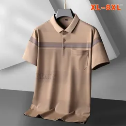 Men's Polos Plus Size 8XL Summer Mulberry Silk Men'w Polo Shirts High Quality Cotton Short Sleeve Letter Printed Business Casual Male Tees