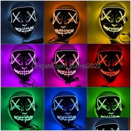 Máscaras de festa Halloween Horror LED Máscara brilhante v Purge Electure Costume DJ Light Up Glow in Dark 10 Cores T8010 Drop Delivery Home G Dhbv9