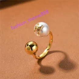 18K Gold simples contas aberta anel de designer para mulheres marca de luxo bola de perel