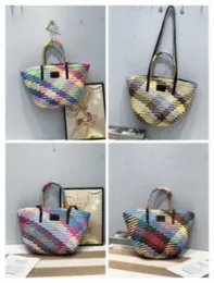 Designers Handbag Knitting Rainbow Lafite grass hand woven bag Summer travel beach Fashion attractive Shoulder bagf9